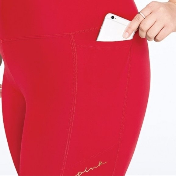 New Victoria's Secret PINK Ultimate V Leggings Red Leggings Size Large Tights - Picture 4 of 8